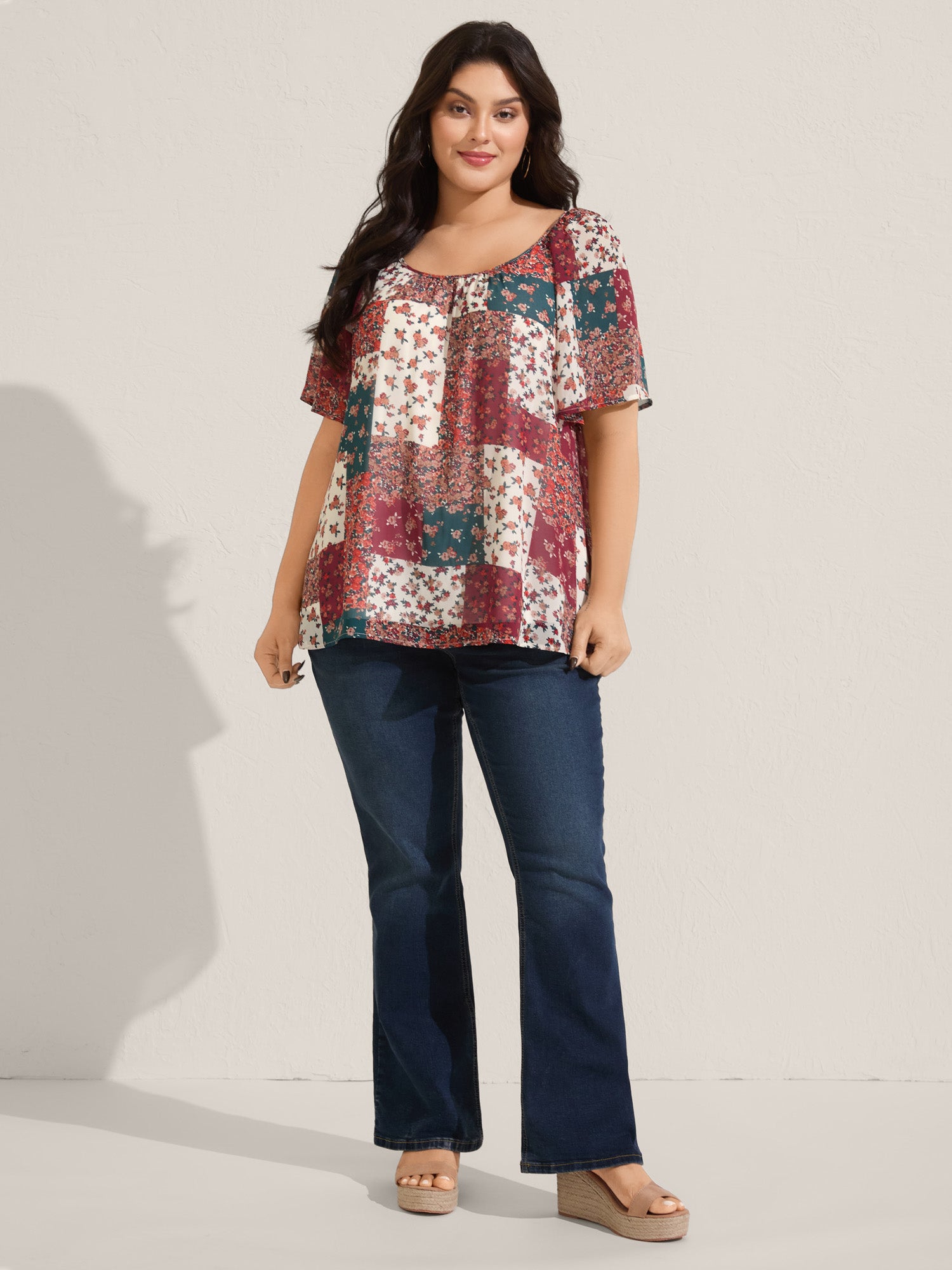 Boho Collage Print Backless Tie Blouse