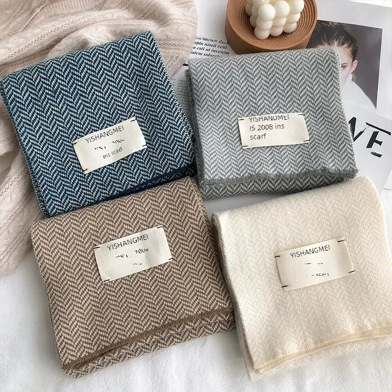 Women's Scarf Winter  Warm Thickened Fine Wool Knitted Student Couple Scarf Outer Wear