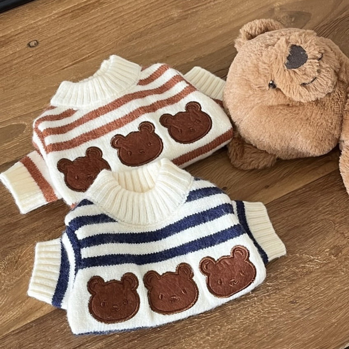 Striped Bear Pattern Knitted Dog Cat Sweater