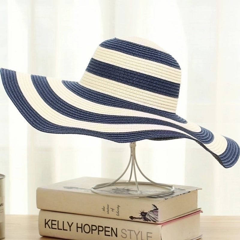 Women's Casual Minimalist Color Block Big Eaves Straw Hat