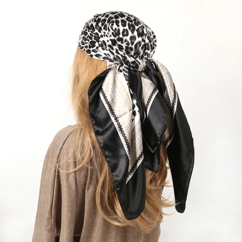 Unisex Casual Leopard Satin Printing And Dyeing Printing Dyeing Silk Scarf Kerchief Bandanas