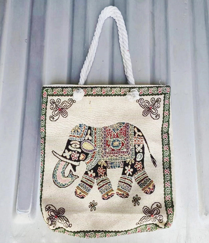Women's Small Canvas Elephant Streetwear Square Zipper Square Bag