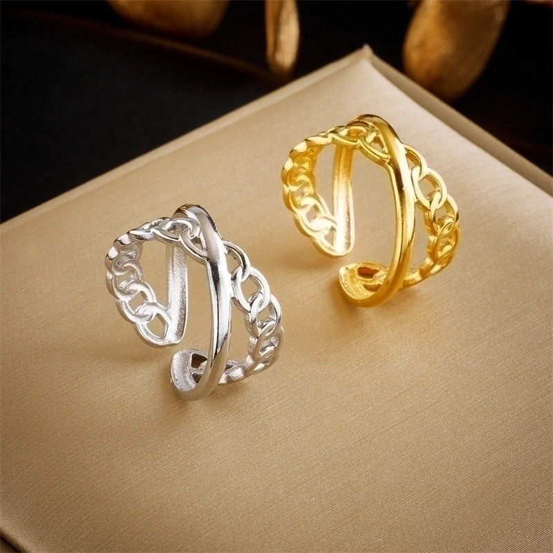 Basic Cross Star 304 Stainless Steel 18K Gold Plated Gold Plated Stainless Steel Rings