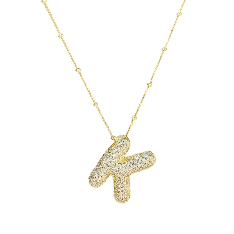 Europe And America  Hot Sale Fashion 26 English Letters Pendant Necklace Copper Micro Inlaid Zircon Balloon Letter Collarbone Necklace Choker Pendant