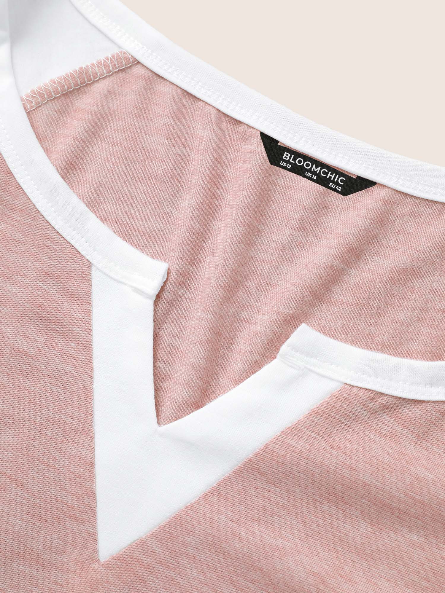 Colorblock Contrast Notched Raglan Sleeve T-shirt