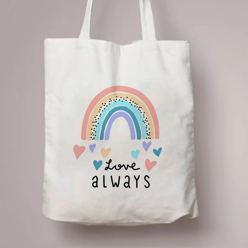Women's Canvas Rainbow Red Heart Cute Square Open Canvas Bag