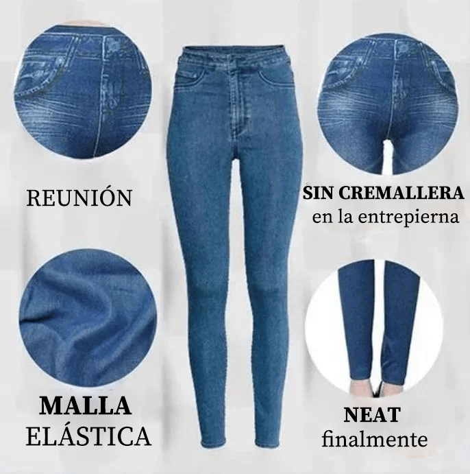 🔥Último Día 49% OFF👖-Leggings Vaqueros De Talla Grande, Elásticos, Ajustados Y Sin Cordones, Push-Up