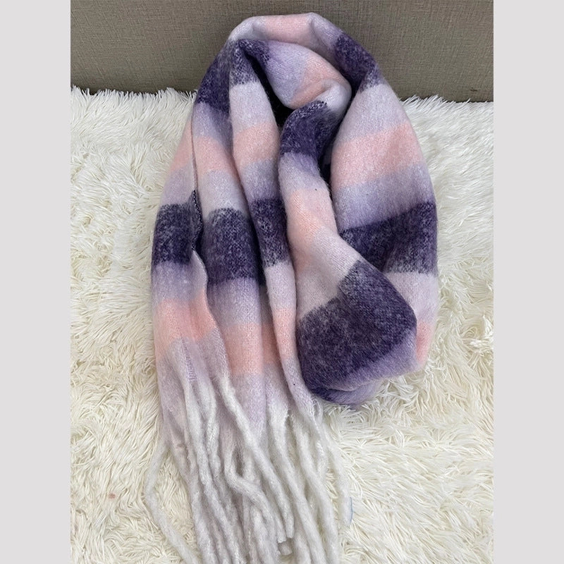 Women's Fashion Stripe Polyester Tassel Winter Scarves