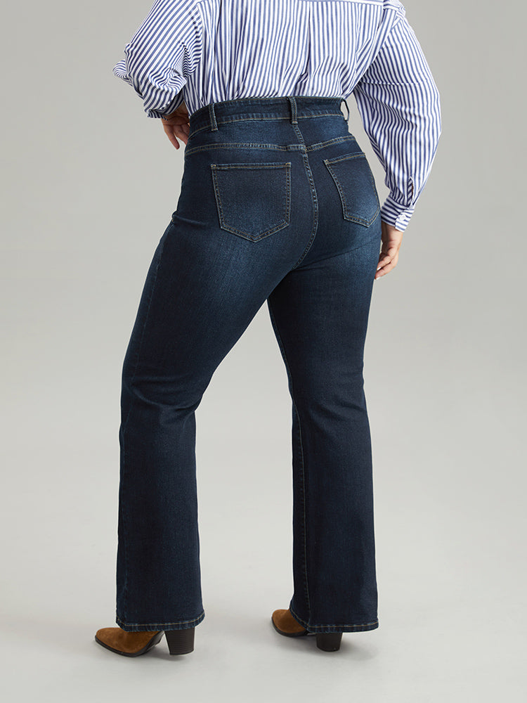 Flare Leg Button Detail High Rise Jeans