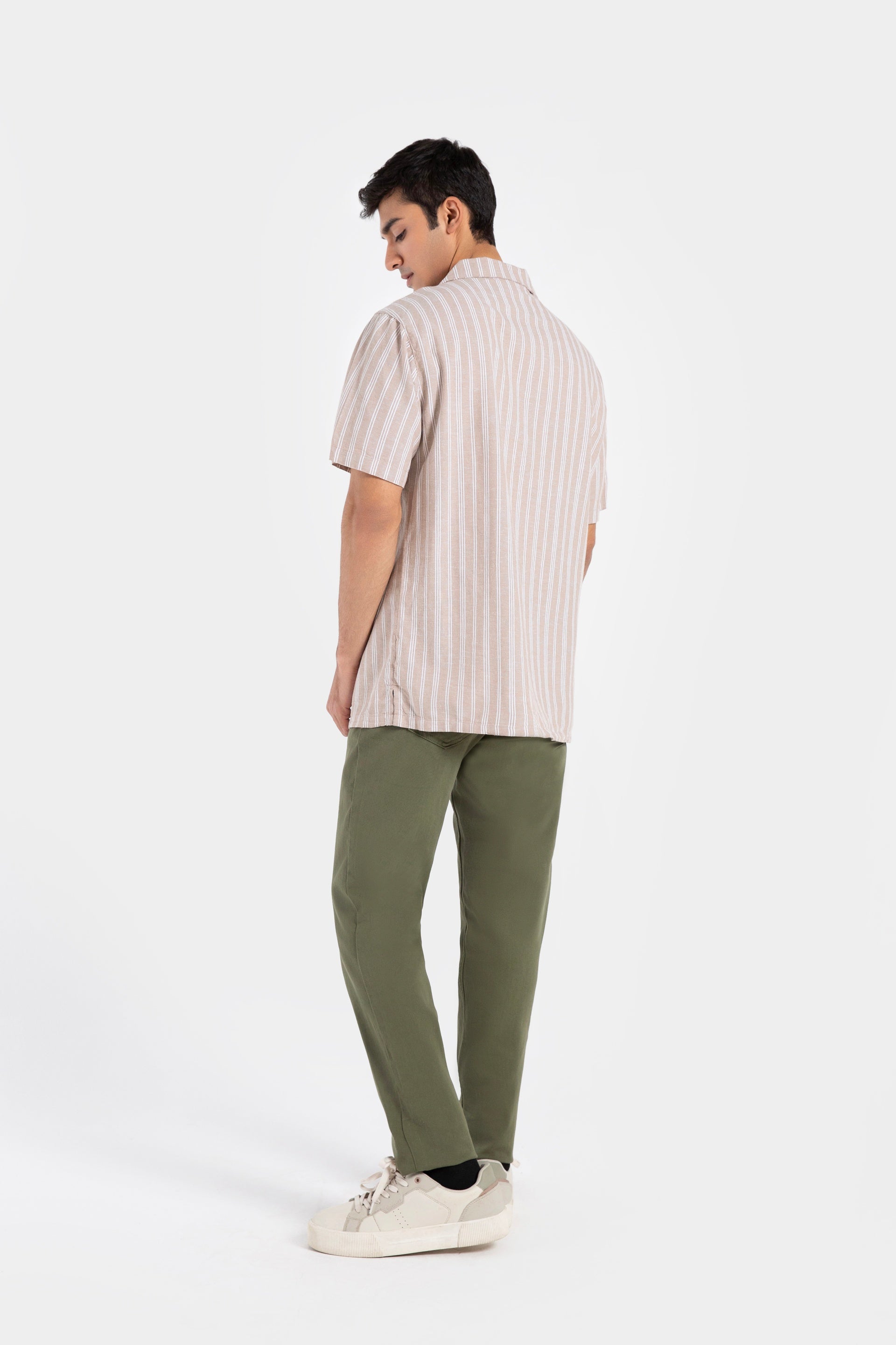 Cotton Linen Striped Resort Collar Shirt