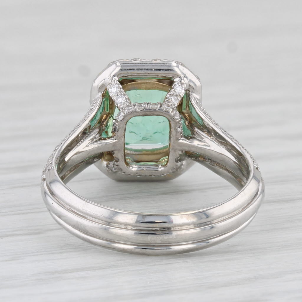 2.59ctw Emerald Diamond Halo Engagement Ring 18k White Gold Size 6 GIA