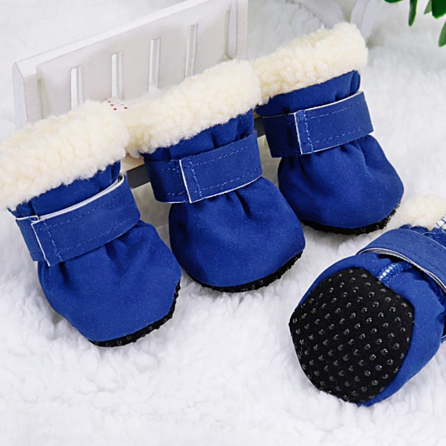 4pcs Furry Warm Dog Shoes