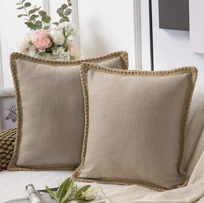 Solid Color Simple Comfortable Linen Edge Sofa Pillowcase Linen Cloth Ruffled Nordic Light Luxury Pillow Cushion Cover