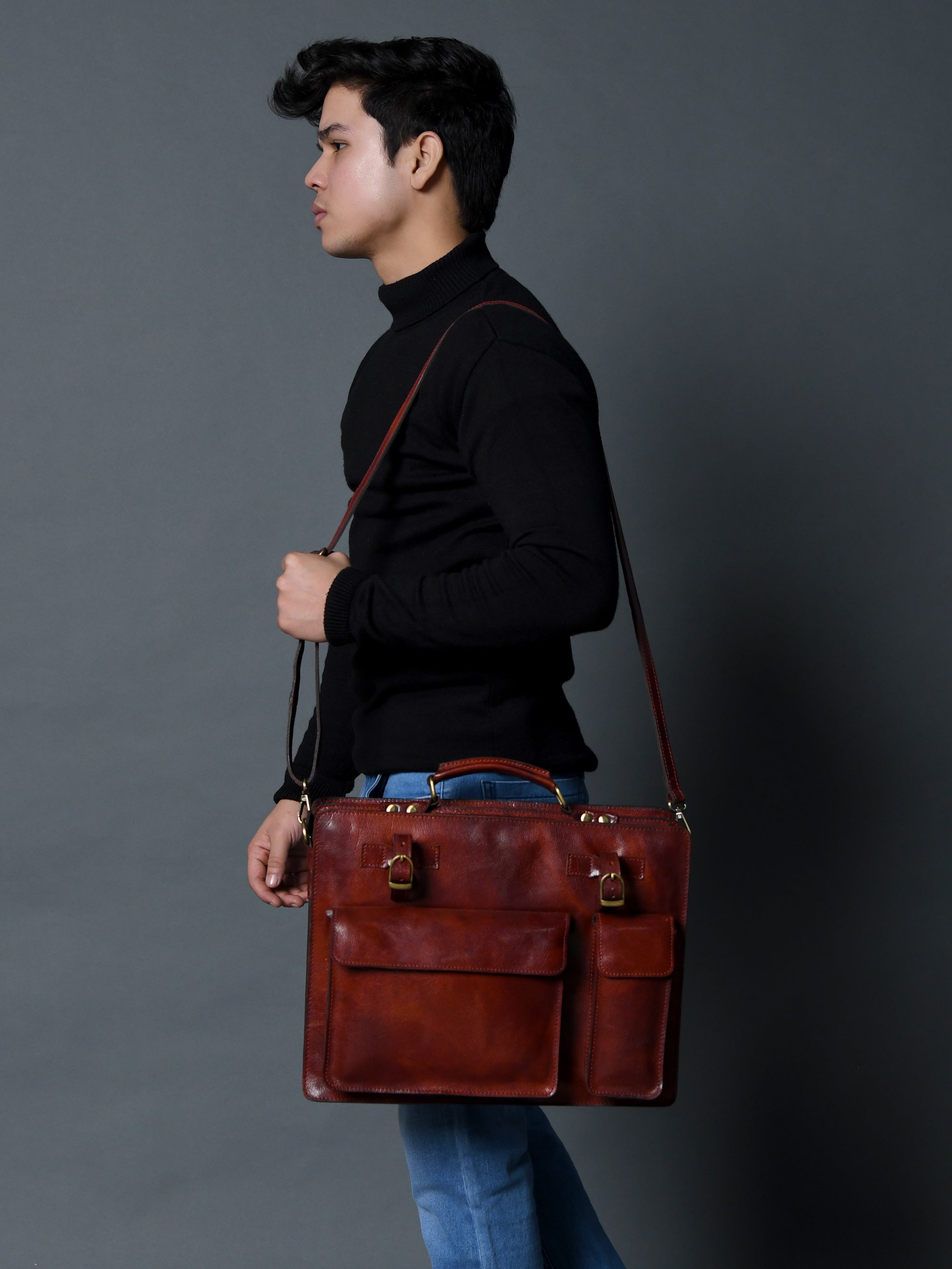 Tuscany Italian Leather Briefcase. Tanny Brown
