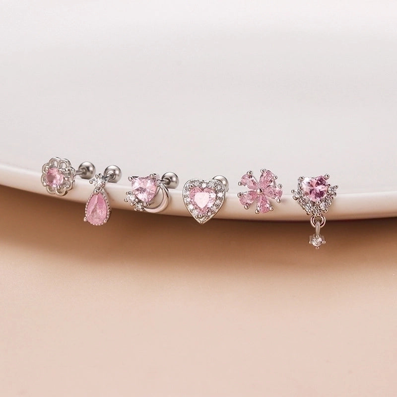 1 Piece Ear Cartilage Rings & Studs Sweet Heart Shape Flower 316L Stainless Steel  Copper Plating Zircon
