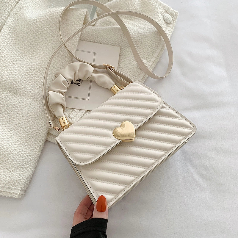 Women's Small Pu Leather Heart Shape Fashion Square Lock Clasp Crossbody Bag