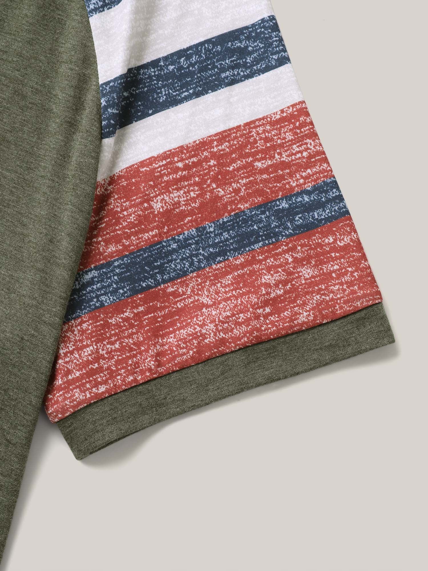 Striped Raglan Sleeve Plain T-Shirt