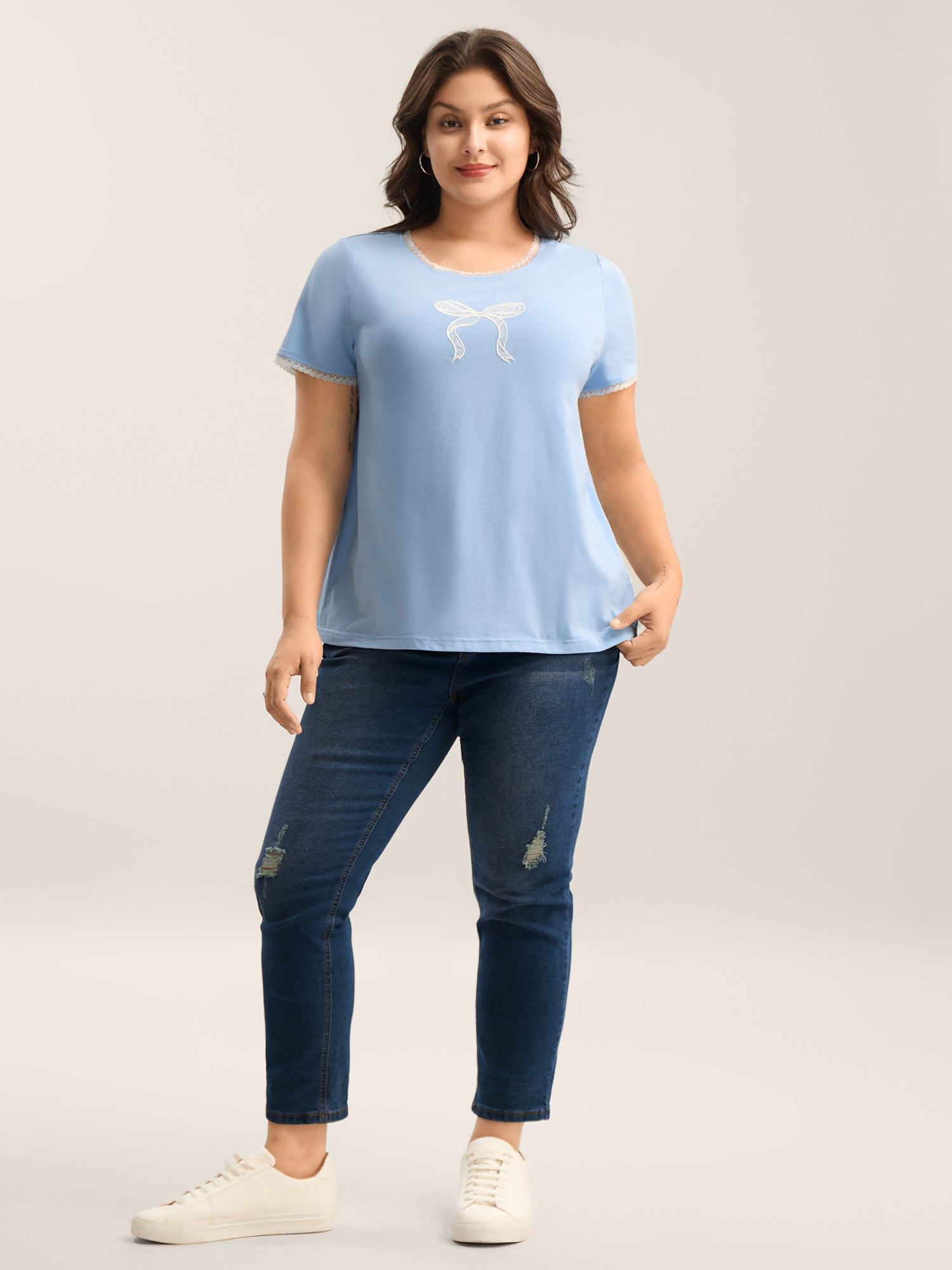 Pure Cotton Embroidered Lace Solid Top