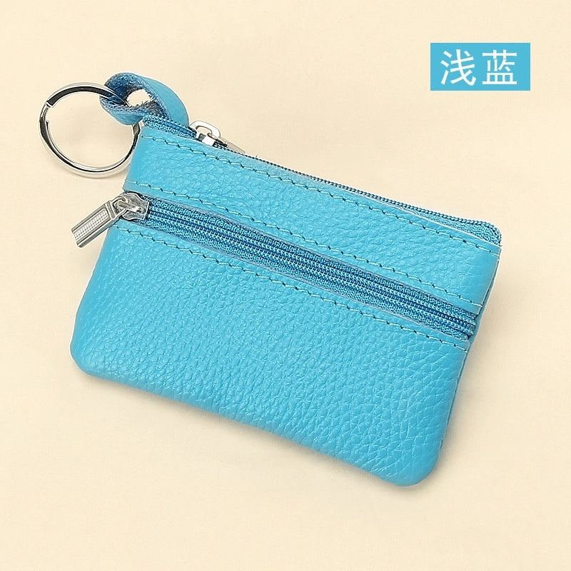Women'S Solid Color Leather Coffee Royal Blue Apricot Zipper Wallets