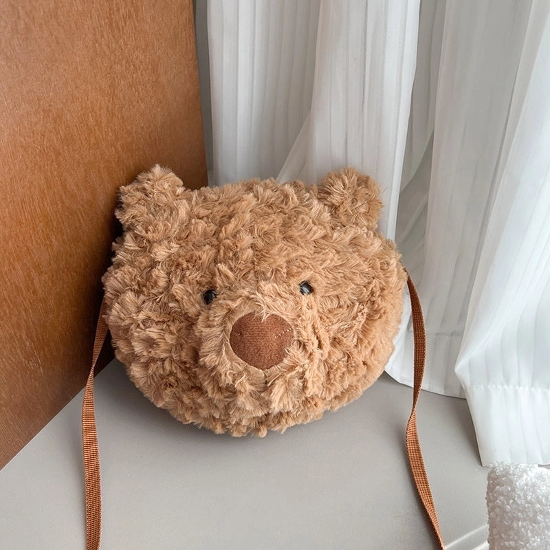 Women's Small Plush Bear Cute Zipper Shoulder Bag