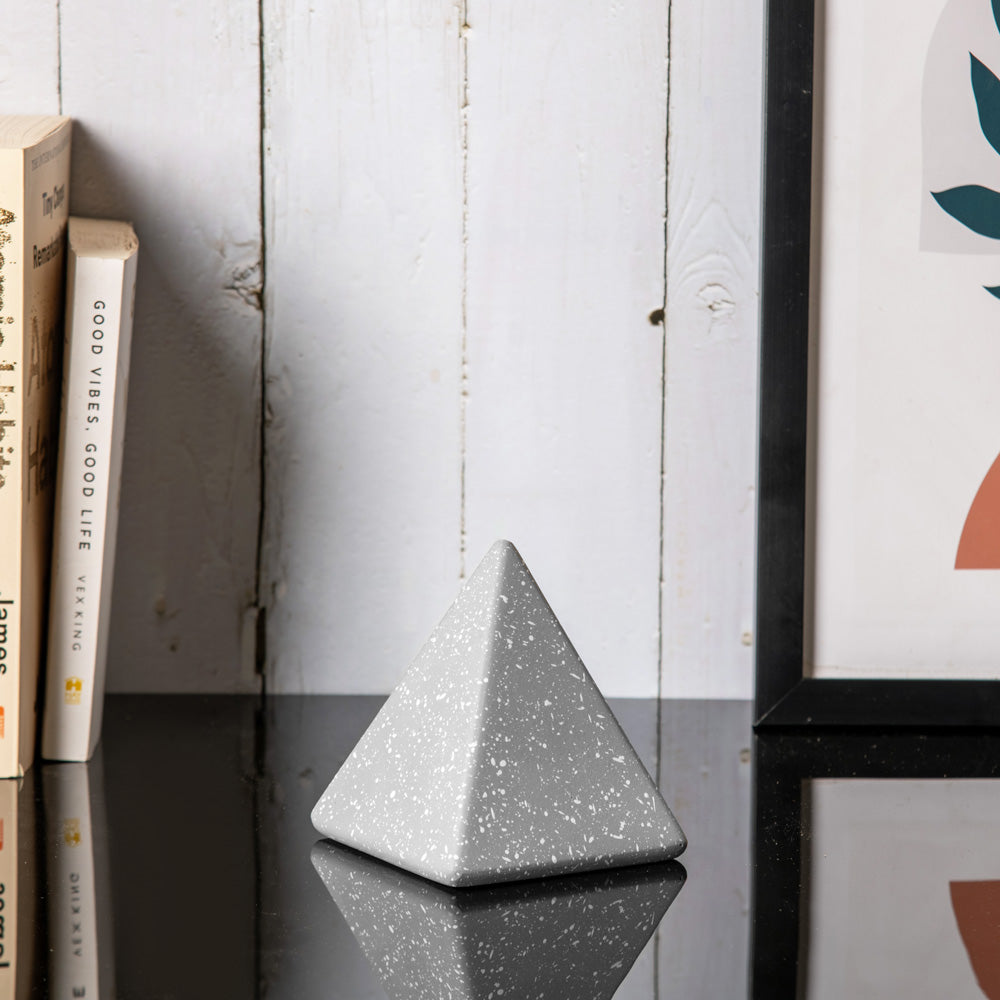 Concrete Pyramid Decorative Accent - Speckled Grey