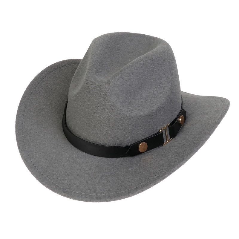 Tibetan Western Denim Top Hat Spring And Autumn New Jazz Hat Big Brim Five-pointed Star Belt Accessories Felt Hat For Men And Women