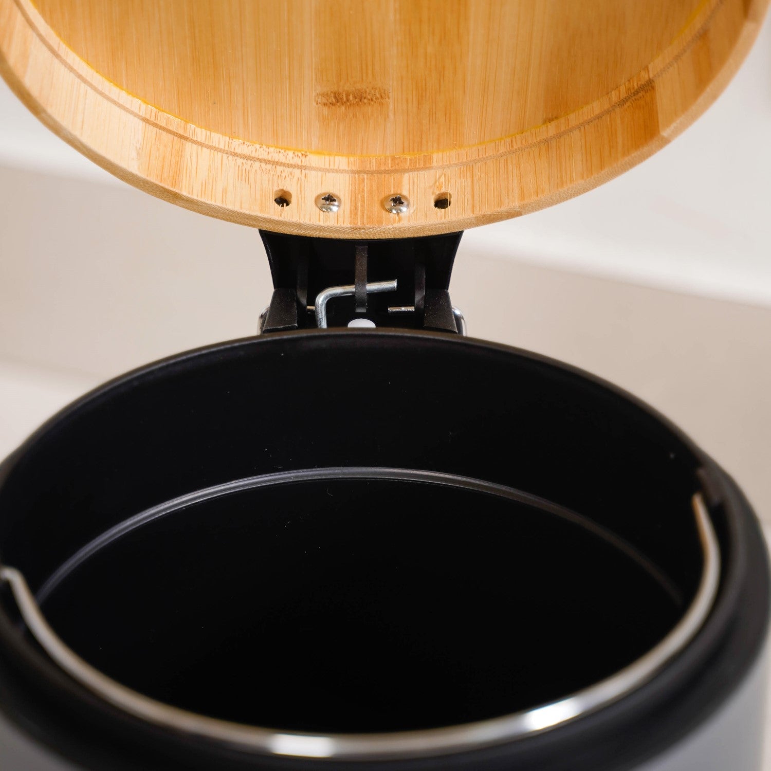 Modbin Bamboo Lid Metal Dustbin With Bucket Black 3000ml
