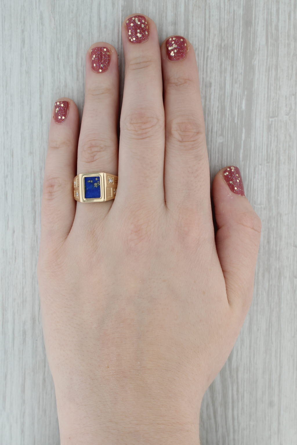 Lapis Lazuli Diamond Ring 14k Yellow Gold Size 11.75 Men's Vintage