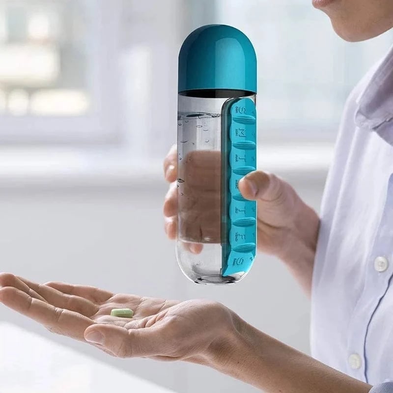 Water Bottle With Weekly Pillbox | Buy 2 Free Shipping