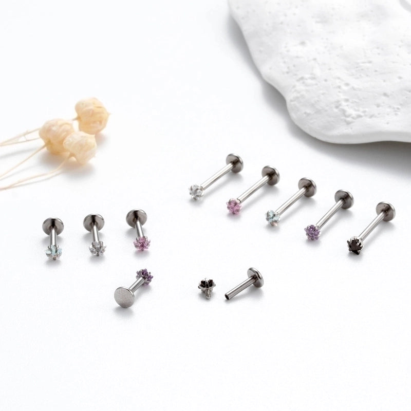 1 Piece Ear Cartilage Rings & Studs Korean Style Pentagram Flower 316L Stainless Steel  Plating Inlay Zircon