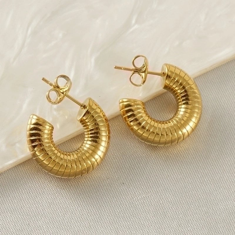 1 Pair  Classic Style C Shape 304 Stainless Steel 18K Gold Plated Stainless Steel Earrings