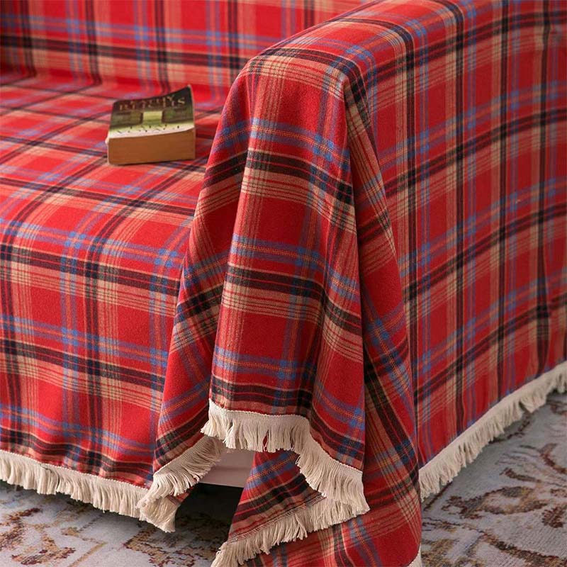 Vintage Christmas Style Plaid Blanket Full Wrap Couch Cover