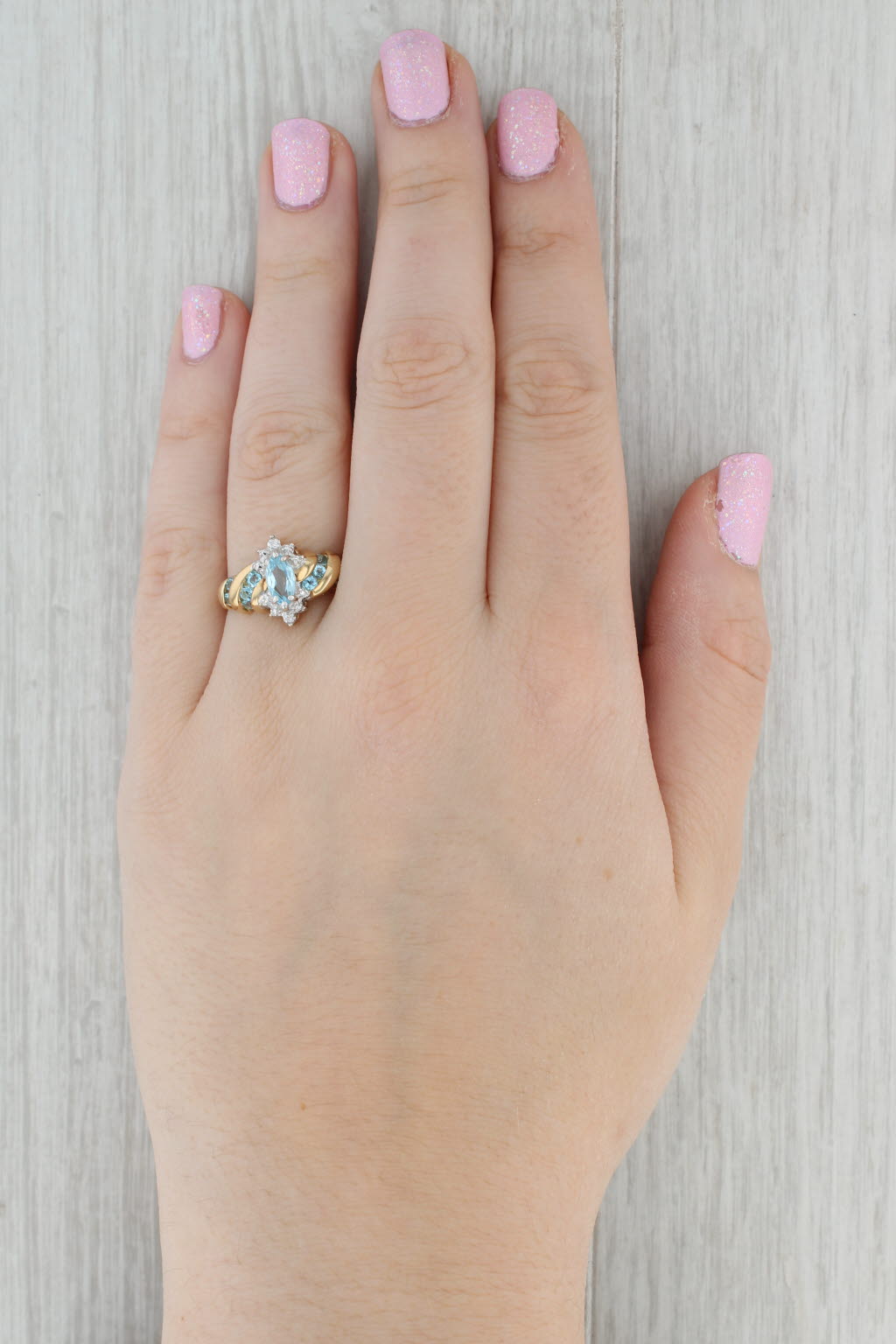 1.26ctw Marquise Blue Topaz Diamond Ring 10k Yellow Gold Size 8.75