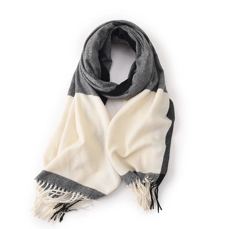 Women's Basic Color Block Polyester Tassel Scarf
