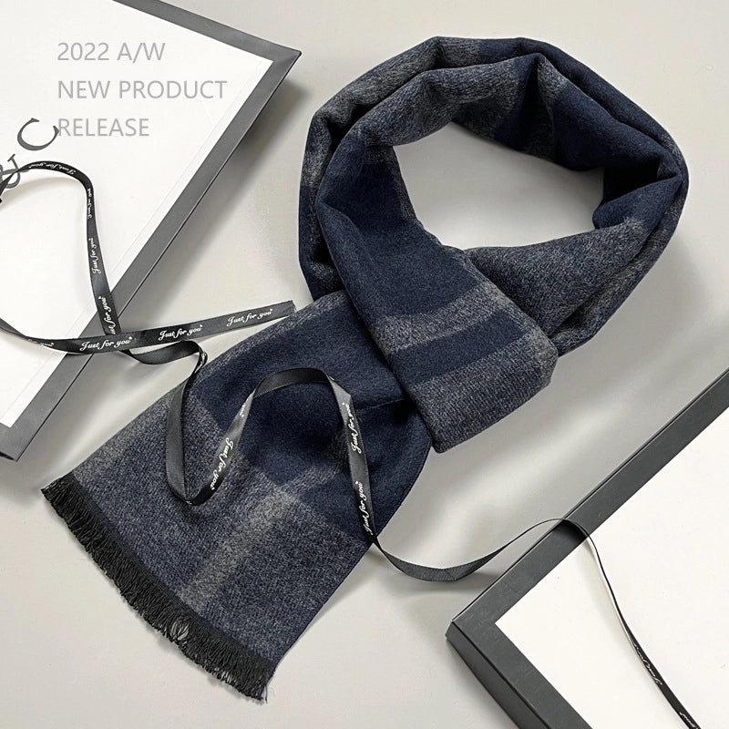 Wool Scarf Men's Plaid Winter Scarf Cashmere Scarf High-end Gifts Warm