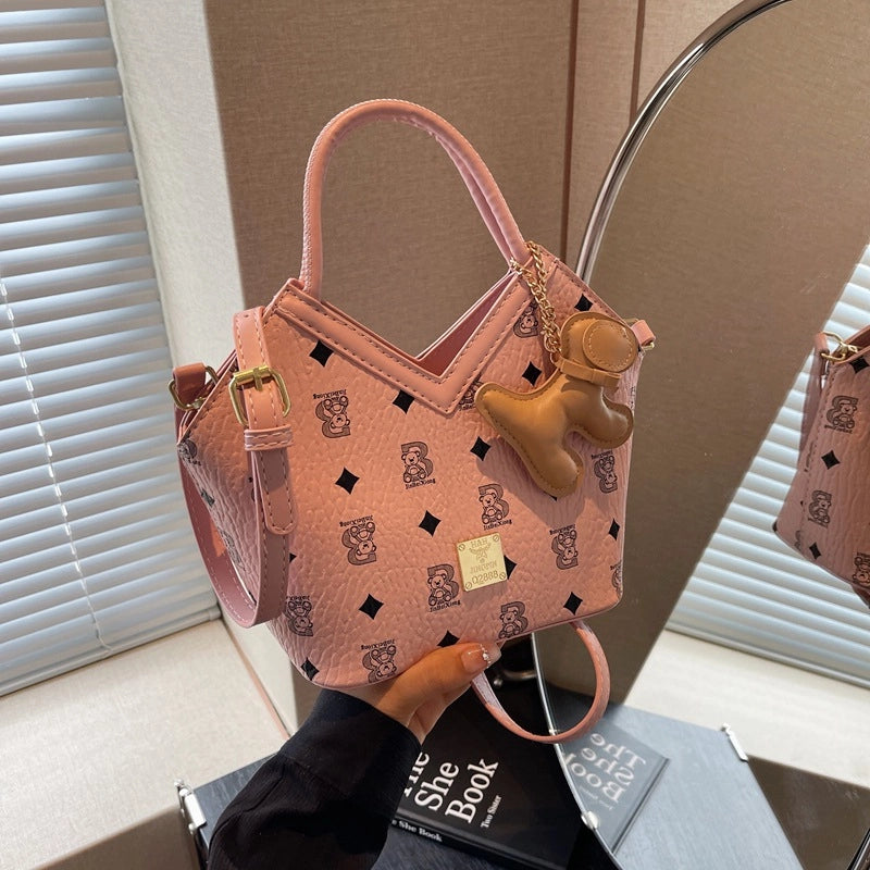 Women's Small PU Geometric Elegant Basic Sewing Thread Bucket Zipper Bucket Bag