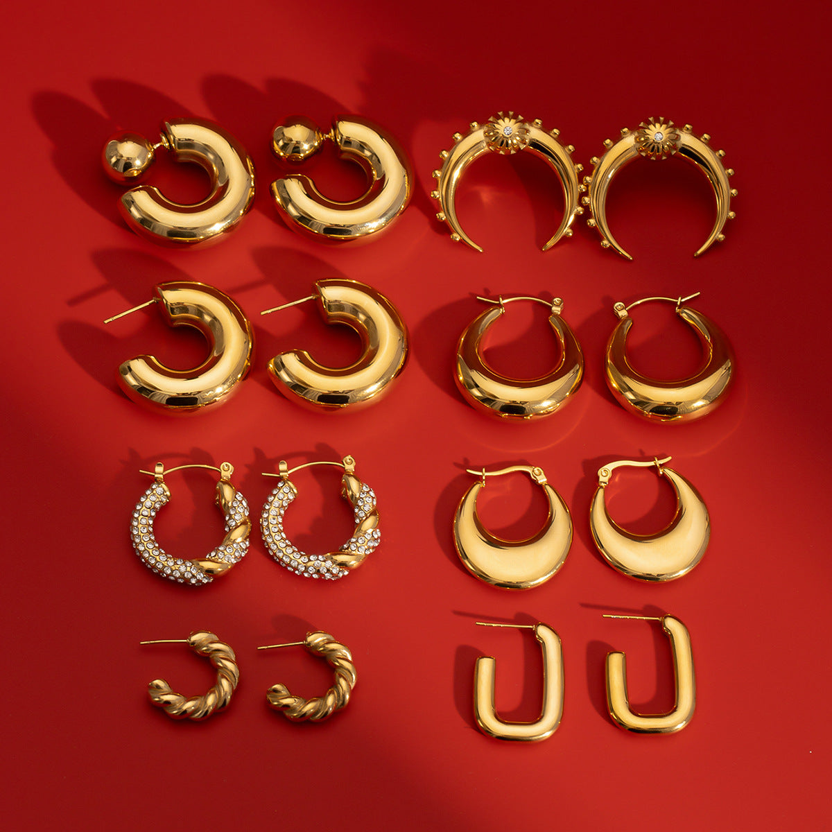 Jie Ding Stainless Steel Double C Earrings Ins Zircon Earrings Titanium Steel Earrings