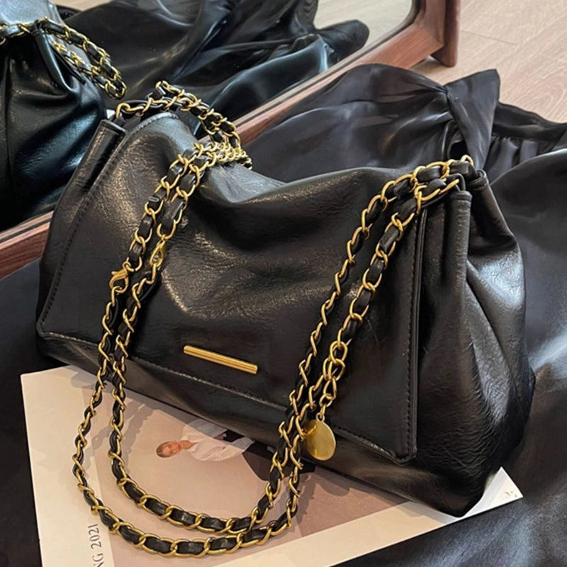 Women's Large Pu Leather Solid Color Streetwear Square Magnetic Buckle Shoulder Bag