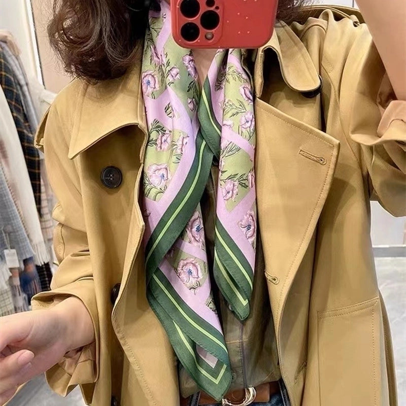 Women's Sweet Minimalist Color Block Satin Printing Silk Scarf