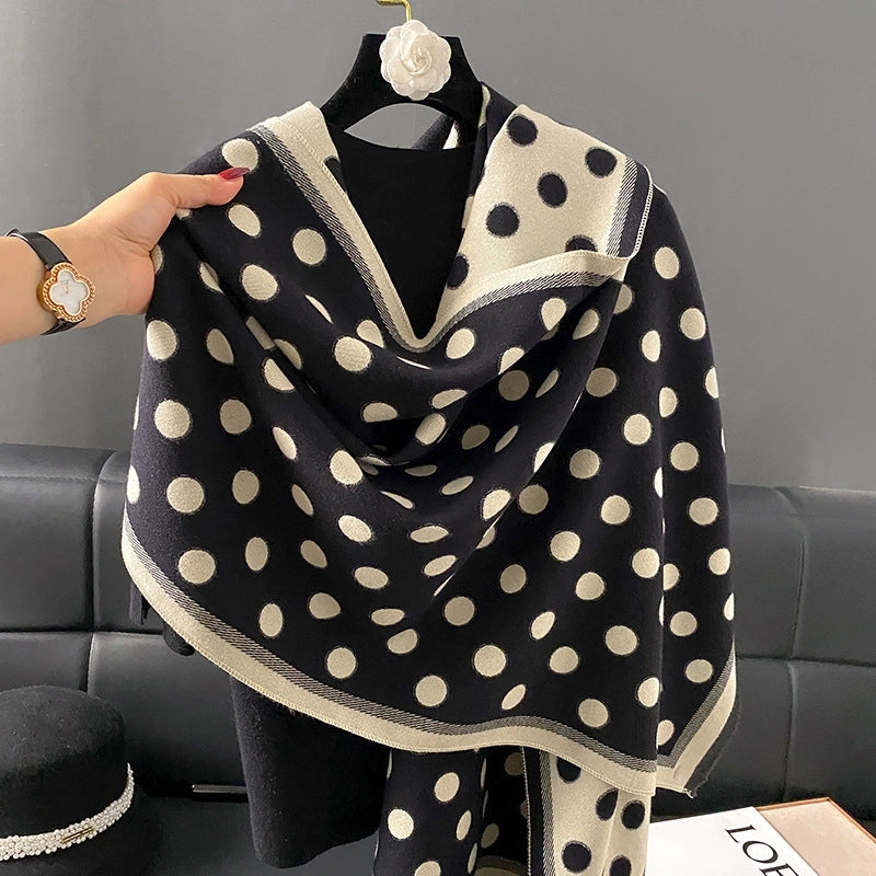 Autumn And Winter Retro Scarf Women's Outer Wear Versatile  Polka Dot Double-sided Color Matching Thick Warm Shawl