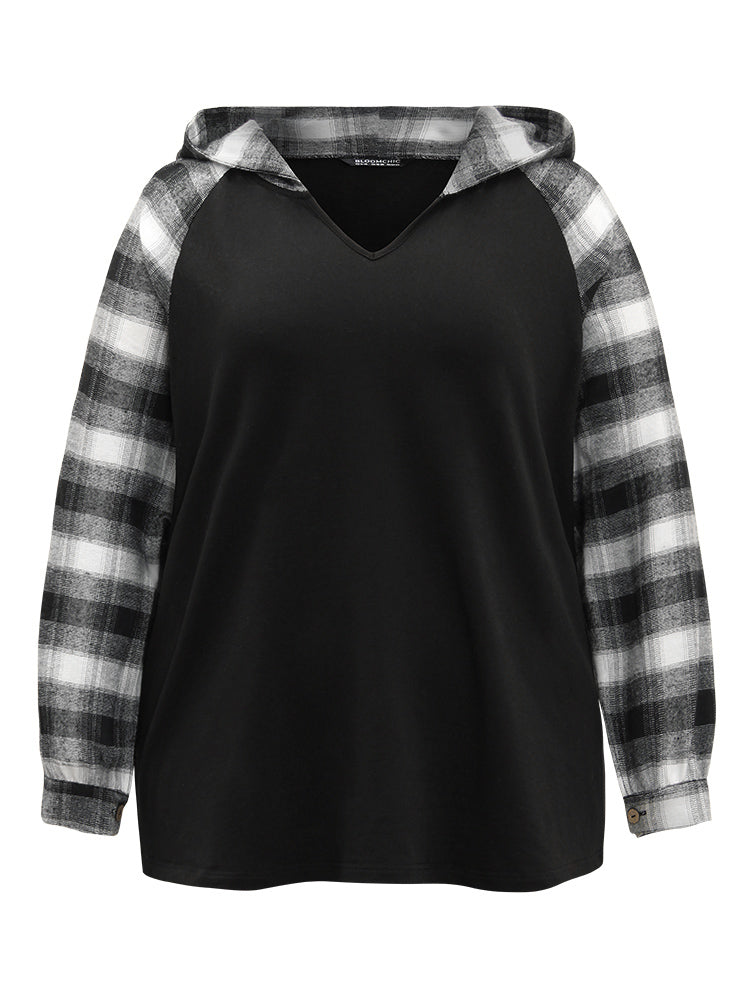 Plaid Print Hooded Patchwork Sweatshirt