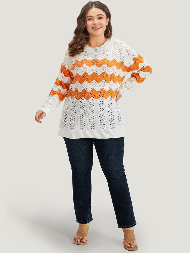 Two Tone Eyelet Drop Shoulder Pullover