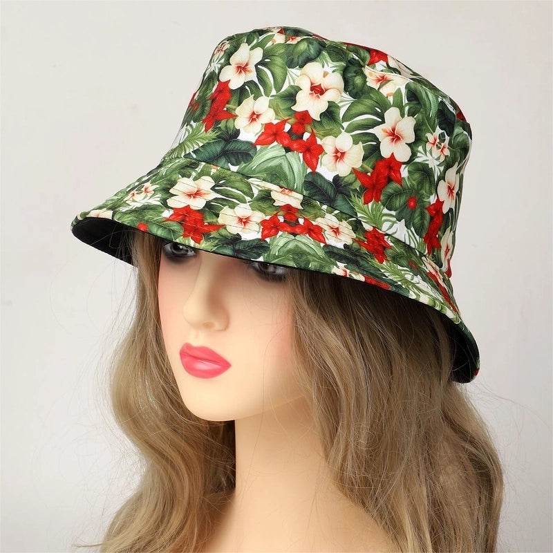 Women's Hawaiian Beach Flower Printing Big Eaves Bucket Hat