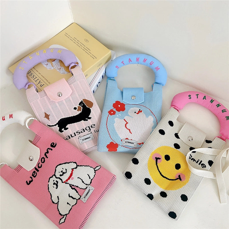 Women's Small Polyester Letter Cat Bow Knot Elegant Bucket Buckle Crossbody Bag