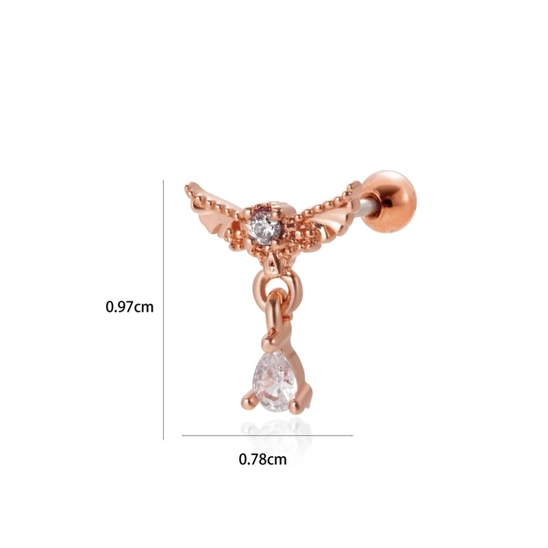 1 Piece Ear Cartilage Rings & Studs Minimalist Classic Style Heart Shape Wings Flower 316L Stainless Steel  Copper Plating Inlay Zircon