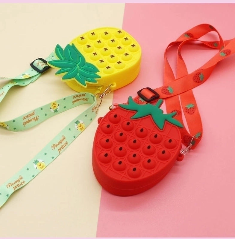 Kid's Medium Silica Gel Fruit Cute Profiled Zipper Crossbody Bag