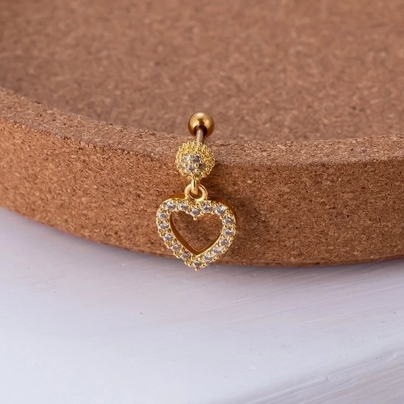 1 Piece Ear Cartilage Rings & Studs Sweet Shiny Heart Shape Copper Plating Inlay Zircon