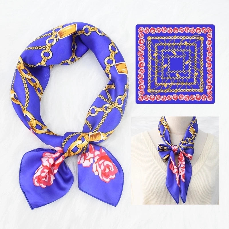 Women's Elegant Printing Satin Printing Silk Scarf