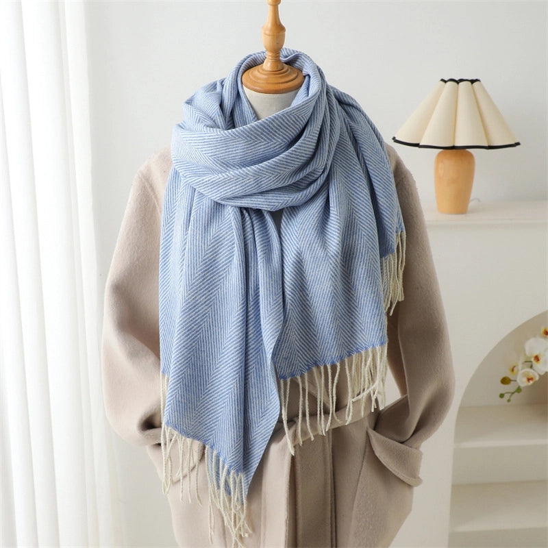 Women's Elegant Basic Lady Stripe Imitation Cashmere Polyester Scarf