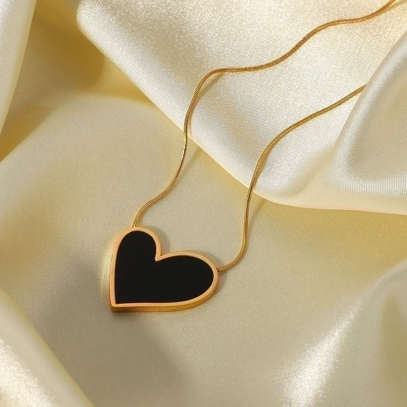 Princess Cute Minimalist Heart Shape Stainless Steel Plating Inlay Shell 18k Gold Plated Earrings Necklace